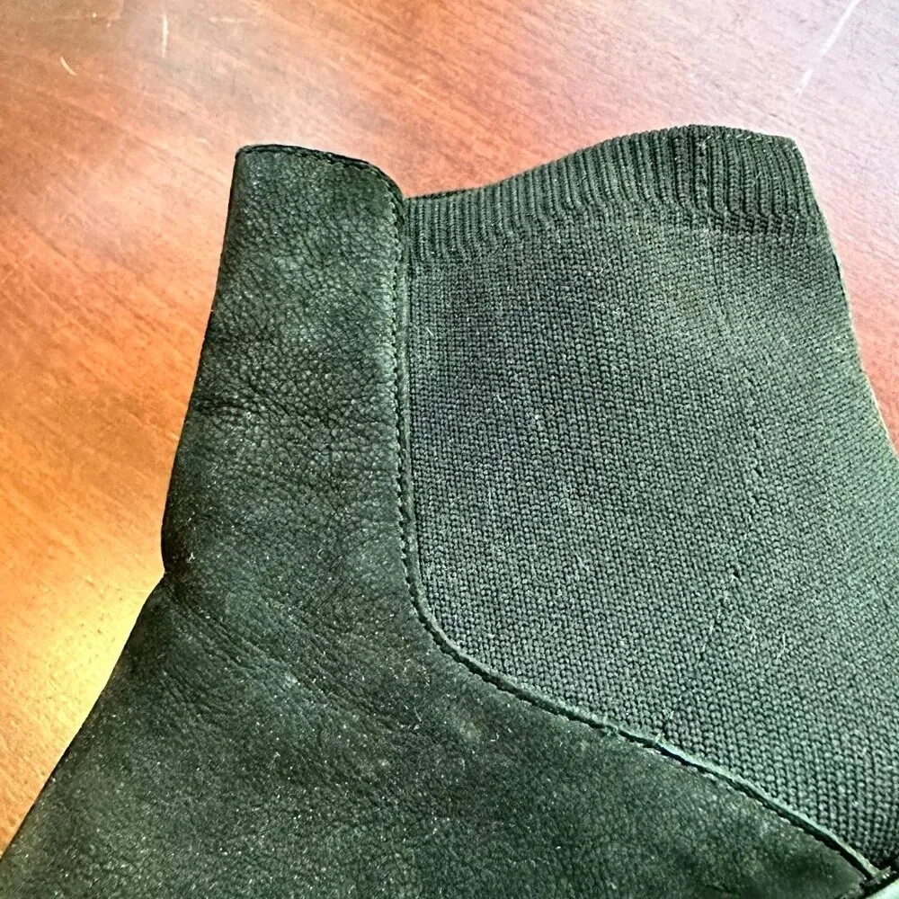 EILEEN FISHER Stretch Side Black Suede Wedge Booties - 8.5